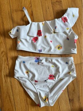 GAP Girls White Floral Two-Piece Bikini Swimsuit Set size XL